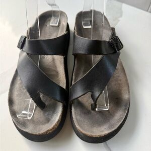 Mephisto Black Leather Buckle Strap Sandals